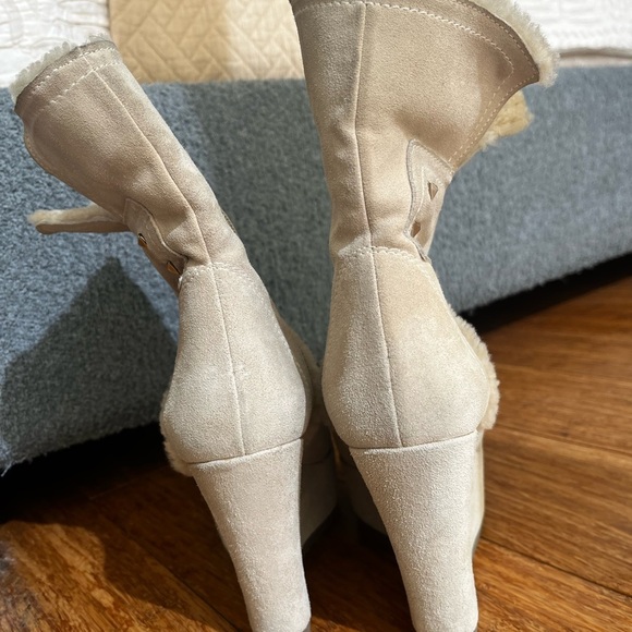 Cream Suede Wedge Boot - Picture 3 of 4